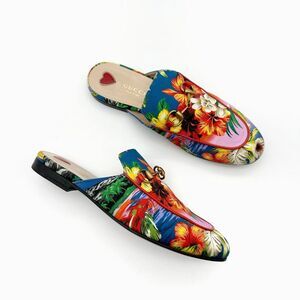 GUCCI Princetown Hawaiian Floral Mule Size 36.5 Horsebit Slip On Loafer